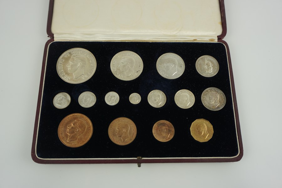 George VI 1937 Specimen Coin Set, Crown through to Farthing, in original tooled red leather case