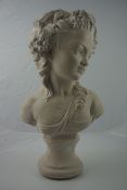 Composition Bust of a Female by Nostalgia, affixed to a socle base, 42cm high