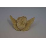 Victorian Relief Carved Ivory Cherub Brooch, 6cm diameter, later clasp to reverse