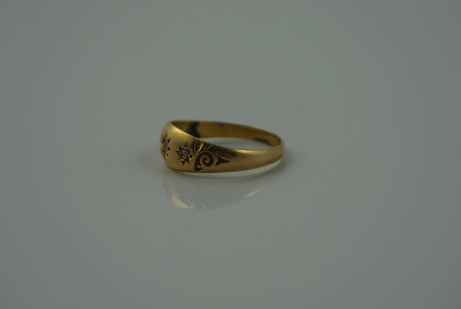 18ct Gold Diamond Ring, Set with three small diamond stones, Hallmarks for Birmingham, year date - Image 5 of 7