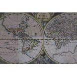In the Manner of Herman Moll, World map, 16cm x 30cm, later mounted and framed