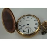 Waltham Rolled Gold Full Hunter Pocket Watch, in a carved wood watch case