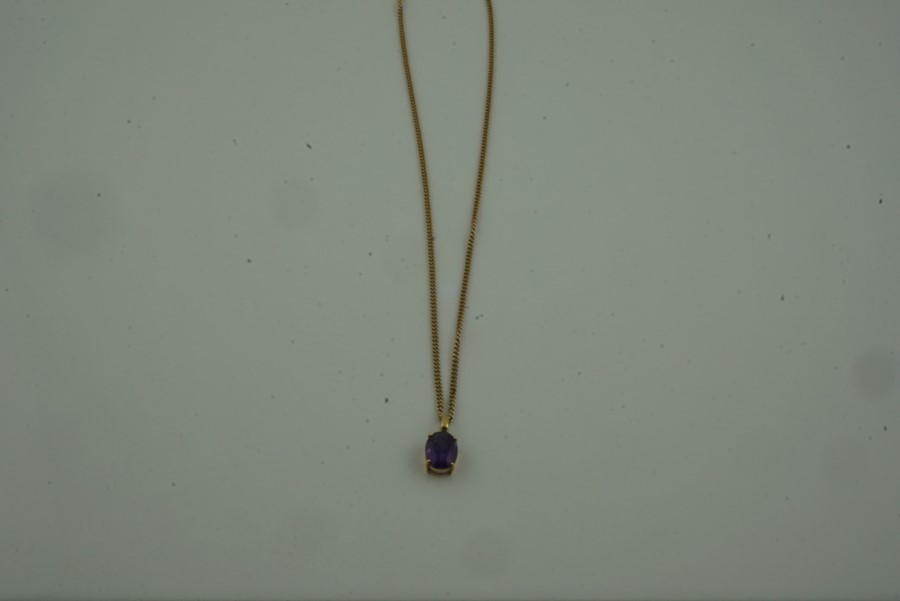Amethyst Pendant, set in an unmarked yellow metal mount, on a 9ct gold chain, stamped 375 to - Image 5 of 6