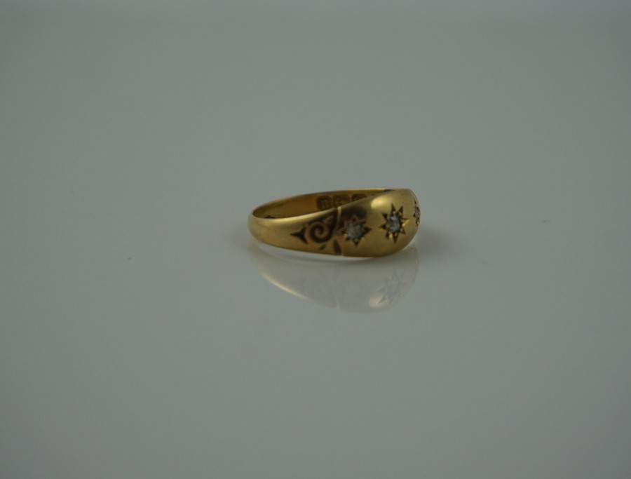 18ct Gold Diamond Ring, Set with three small diamond stones, Hallmarks for Birmingham, year date - Image 4 of 7