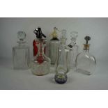 Mixed Lot of Crystal and Glass Decanters, One decanter having a spirit label for whisky around the
