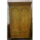 Pine Wardrobe, Having two large doors above two small drawers and long drawer, 216cm high, 128cm