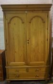 Pine Wardrobe, Having two large doors above two small drawers and long drawer, 216cm high, 128cm