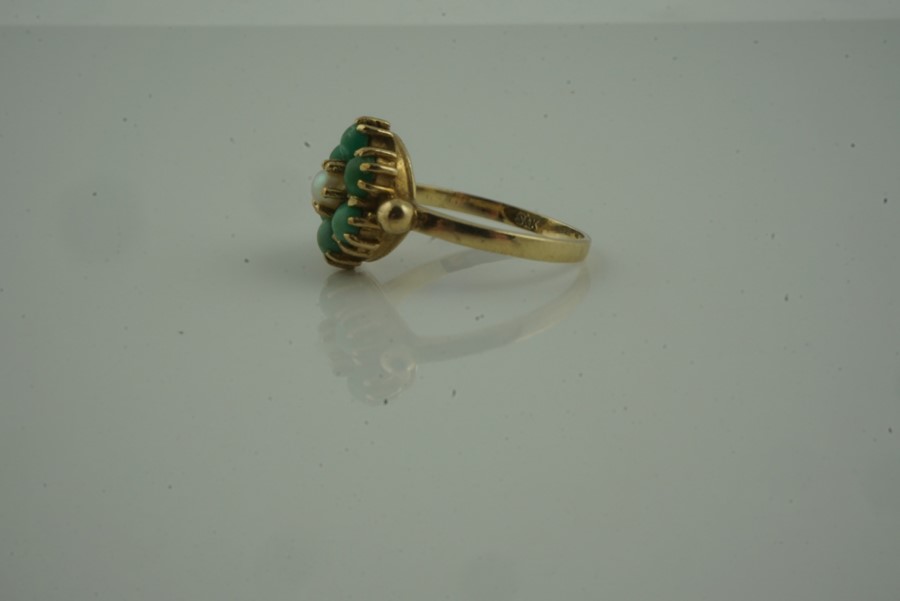 9ct Gold Gem Set and Seed Pearl Cluster Ring, set with a seed pearl to the centre, stamped 375, - Image 2 of 4