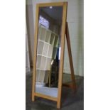 Modern Light Oak Cheval Mirror, raised on an easel support, 159cm high, 53cm deep