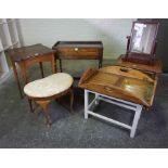 Mixed Lot of Furniture, to include Vintage wooden step ladders, toilet mirror, oocasional tables,