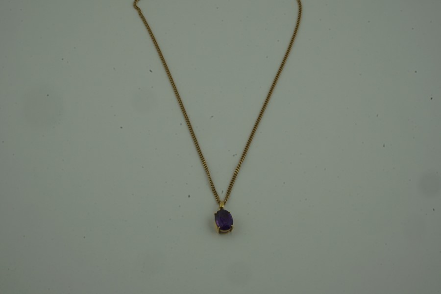 Amethyst Pendant, set in an unmarked yellow metal mount, on a 9ct gold chain, stamped 375 to - Image 2 of 6