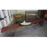 Mixed Lot of Furniture, to include a school style bench, trolley, wall mirror and occasional