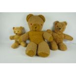 Antique Teddy Bear, 26cm high, also with two larger teddy bears, (3)