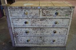 Victorian Painted Pine Tool Chest of Drawers, Lacking top section, having two small drawers above