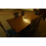 Oak Refectory Table, 77cm high, 191cm long, 98cm wide, also with a set of six oak dining chairs,