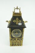 Victorian Gothic Style French Black Slate and Gilt Metal Clock, Decorated with griffin style