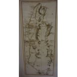 S Pyle 18th Century Double Sided Coloured Engraved Map of the road from Perth to Brechine, and the