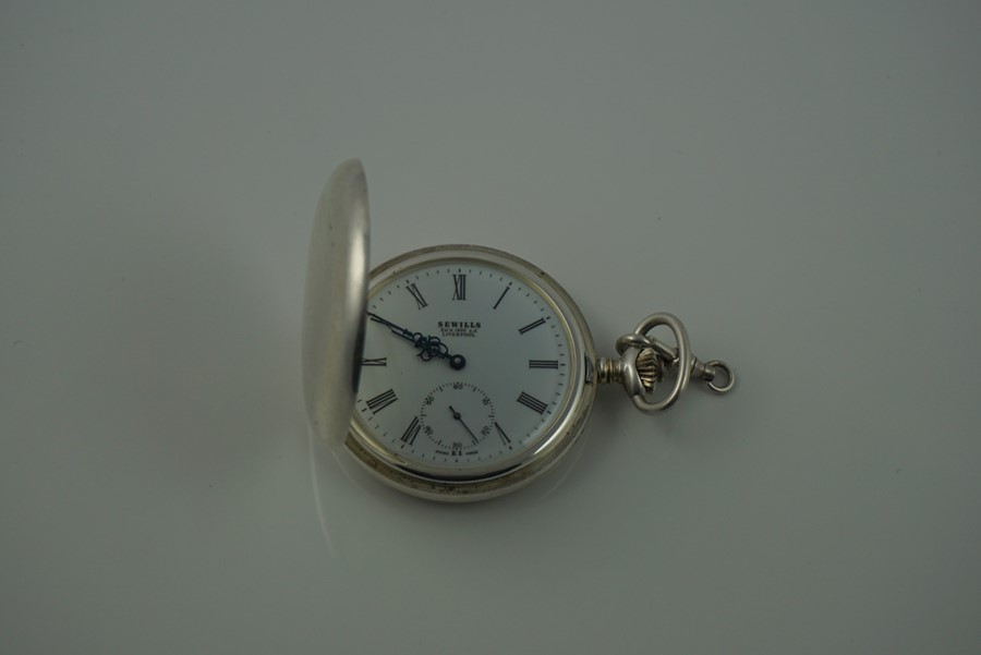 Sterling Silver Full Hunter Pocket Watch by Sewills of Liverpool, Swiss made, stamped 925, in a - Image 2 of 13