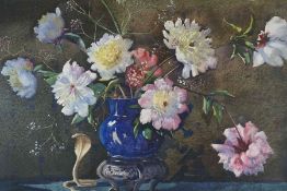 James Gray (Scottish) Exh 1917-1947 "Still Life with Peonies" Watercolour, circa 1930, signed Jas