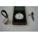 Continental Silver Backed Open Faced Ladies Fob Watch, stamped 800 to inner case, with key, in a