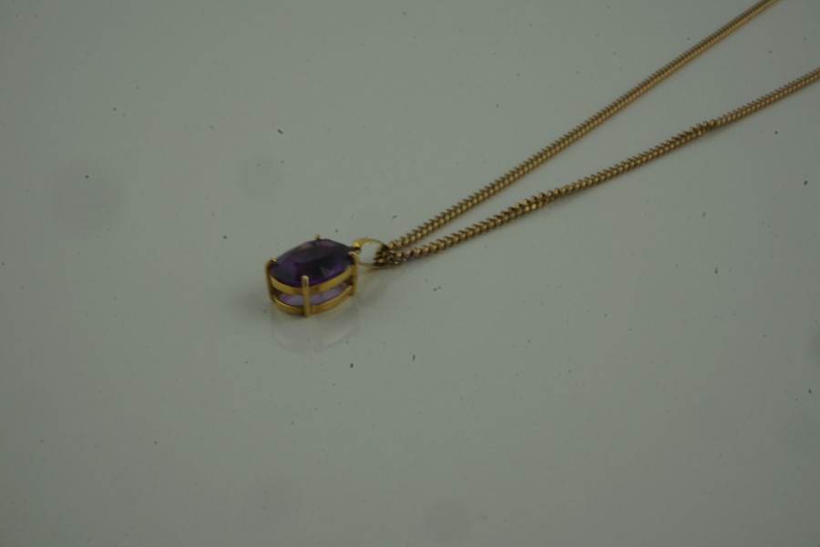 Amethyst Pendant, set in an unmarked yellow metal mount, on a 9ct gold chain, stamped 375 to - Image 6 of 6