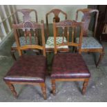 Pair of Oak Dining Chairs, circa early 20th century, also with three assorted splat back chairs, (