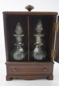 Georgian Style Inlaid Mahogany Decanter Box, Enclosing two glass decanters with stoppers