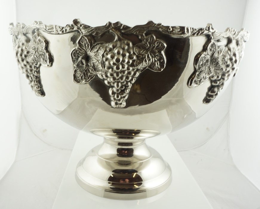 Large Silver Plated Punch Bowl, Decorated with applied fruit, raised on a circular foot, 27cm