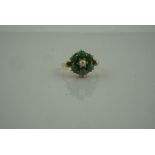 9ct Gold Gem Set and Seed Pearl Cluster Ring, set with a seed pearl to the centre, stamped 375,
