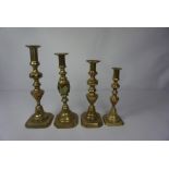 Six Assorted Pairs of Old English Type Brass Candlesticks, (12)