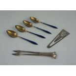 David Anderson - Norway, Four Matching Silver Gilt Enamel Coffee Spoons, Monogrammed and stamped 925