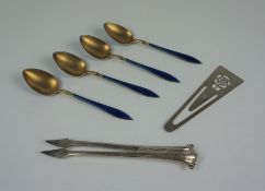 David Anderson - Norway, Four Matching Silver Gilt Enamel Coffee Spoons, Monogrammed and stamped 925