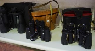 Nine Pairs of Binoculars, to include a pair by Lizars, Tasco, Charles Franc etc, all with cases, (
