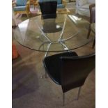 Contemporary Glass Circular Table, raised on chrome style supports, 75cm high, 109cm diameter,