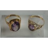 Two 9ct Gold Gem Set Ladies Rings, Amethyst coloured, Stamped 375 to both, gross weight 7.1 grams,