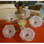 Gilt Metal Ceiling Light, Having five branches, with glass shades, 51cm high