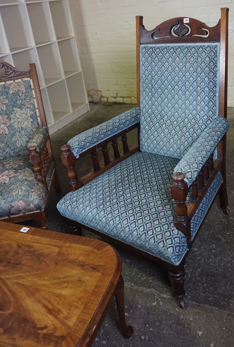 Art Nouveau Mahogany Parlour Armchair, Having later upholstery, raised on castors, with a similar - Image 3 of 3