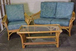 Two Piece Bamboo Conservatory Suite by Angraves, Comprising of a two seater sofa with matching