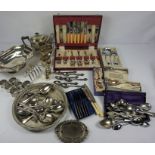 Quantity of Silver Plated Wares, To include seven matching military and naval themed tea spoons by