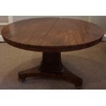William IV Mahogany Breakfast Table, Having a snap action circular top, raised on a tapered column