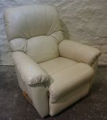 Cream Leather Recliner Armchair by Lazy Boy, 96cm high
