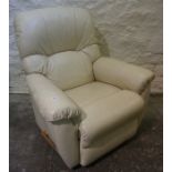 Cream Leather Recliner Armchair by Lazy Boy, 96cm high