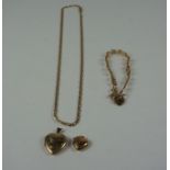 Mixed Lot of 9ct Gold Jewellery, To include a padlock bracelet, chain, locket etc, gross weight 15.3