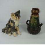 Handpainted Pottery Cat Figure, Having glass eyes, 26cm high, also with an Amphora style studio