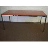 Contemporary Kitchen Table, Having a red resin detachable top, raised on a chrome style frame,