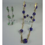 Venetian Foil Art Glass Necklace, Approximately 37cm long, also with a silver filigree and green