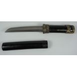 Japanese Style Tanto Type Small Sword, Blade 15.5cm long, in a black lacquered scabbard, with gilt