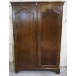 Mahogany Wardrobe, Having two doors enclosing a fitted hanging rail and shoe rack, 191cm high, 132cm