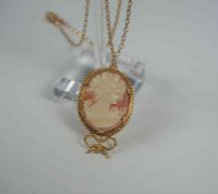 9ct Gold Mounted Cameo Pendant, Stamped 375, on a 9ct gold chain, gross weight 8.1 grams