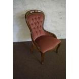 Reproduction Gossip Chair, Upholstered in pink button back velour, 89cm high